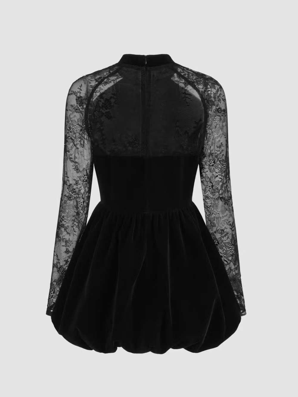 NWT CIDER Velvet Mandarin Collar Bubble Hem Lace Mini Dress - Picture 9 of 16